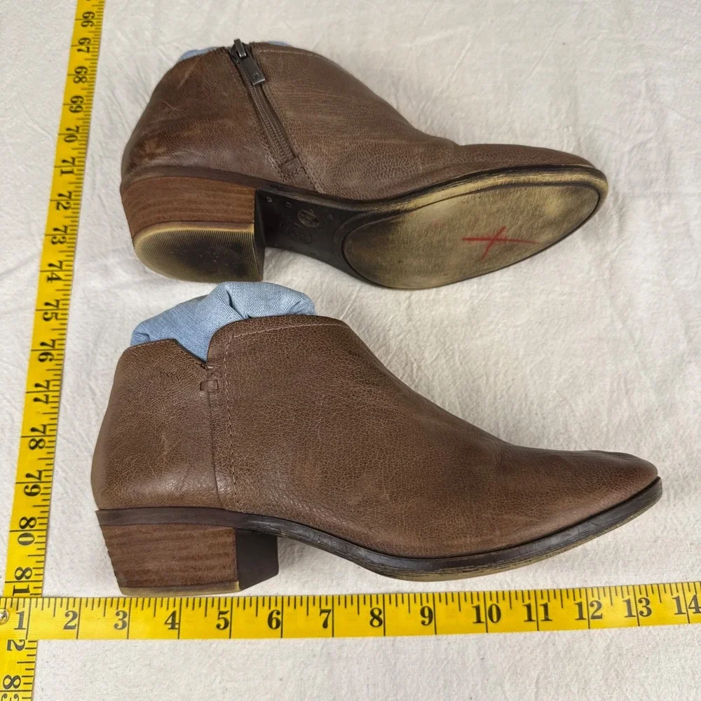Lucky Brand Ankle Boots Women 8.5 Brown Boho Pebbled Leather Side Zip Booties